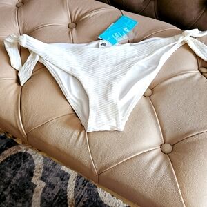 H&M White Bikini Bottom Side Ties Briefs Size 12